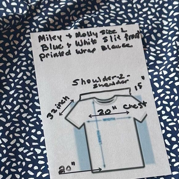 MILEY+MOLLY Surplice Tie Back long sleeve loose fit blouse top. Navy/white Large - Picture 10 of 11